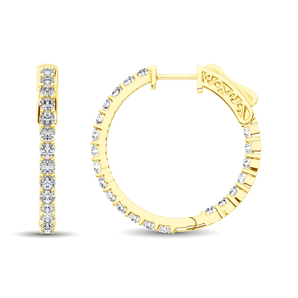 14K Yellow Gold Lab Grown Diamond 1 3/4 Ct.Tw. In and Out Hoop Earrings