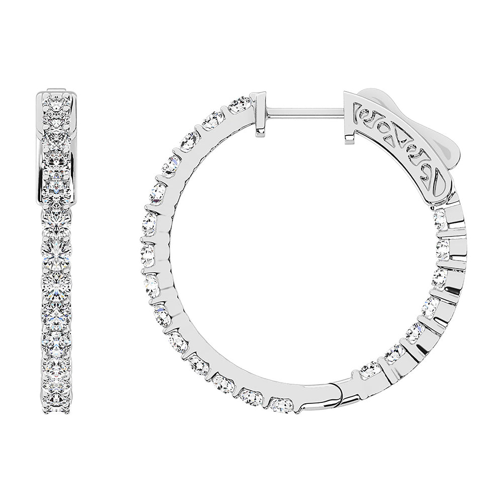 14K White Gold Lab Grown Diamond 1 1/2 Ct.Tw. In and Out Hoop Earrings