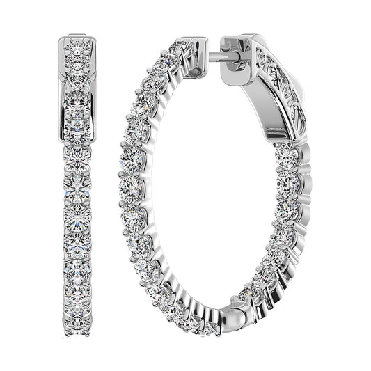 14K White Gold Lab Grown Diamond 5 Ct.Tw. In and Out Hoop Earrings