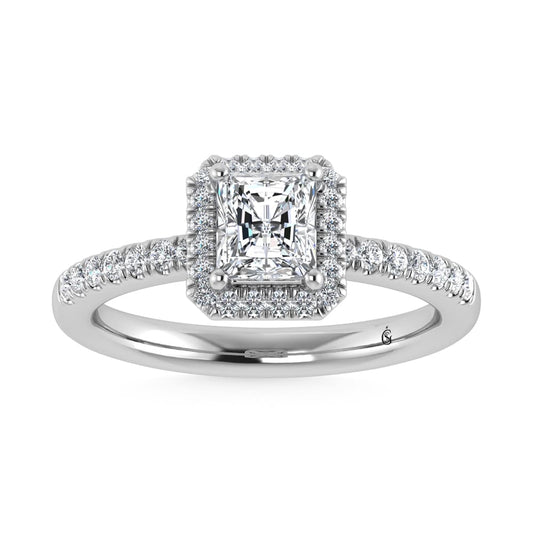 14K White Gold Lab Grown Diamond 1 1/4 Ct.Tw. Radiant Shape Halo Engagement Ring (Center 1 ct)