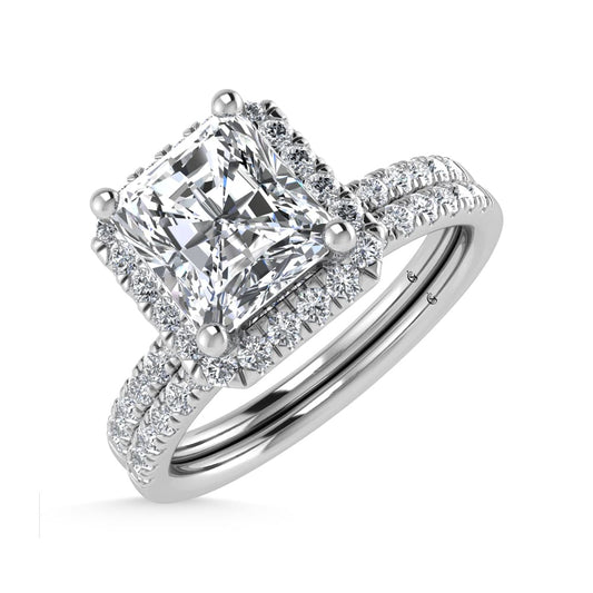 14K White Gold Lab Grown Diamond 1 1/4 Ct.Tw. Radiant Shape Halo Engagement Ring (Center 1 ct)