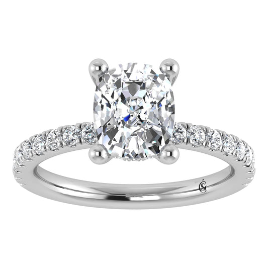 14K White Gold Labgrown Diamond 2 3/8 Ct.Tw. IGI Certified Elongated Cushion Engagement Ring (Center 2CT)