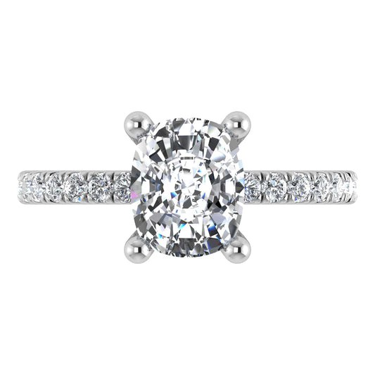 14K White Gold Labgrown Diamond 2 3/8 Ct.Tw. IGI Certified Elongated Cushion Engagement Ring (Center 2CT)