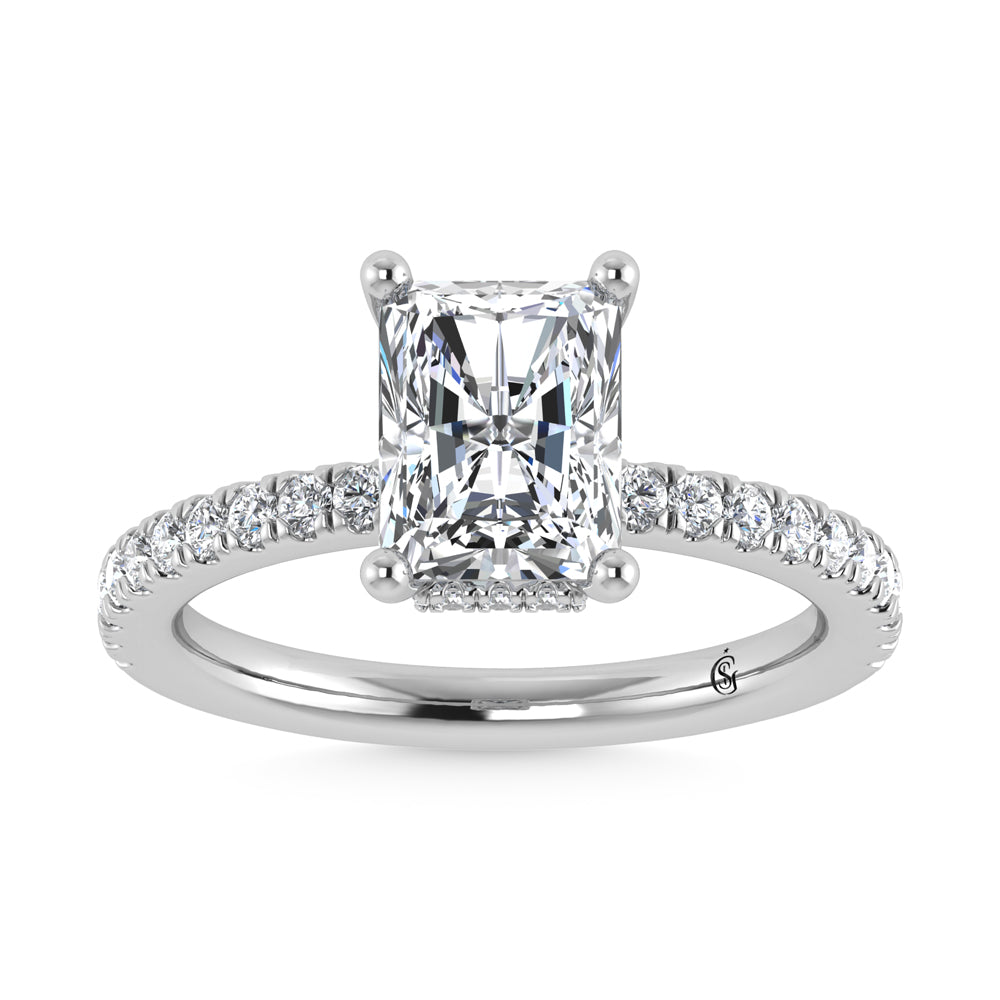 14K White Gold Lab Grown Diamond 1 7/8 Ct.Tw. Hidden Halo Engagement Ring (Center Emerald)