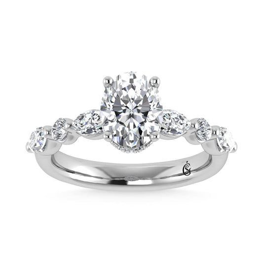 14K White Gold Lab Grown Diamond 2 5/8 Ct.Tw. IGI Certified Marquise and Round Shape Halo Engagement Ring (Center Oval)