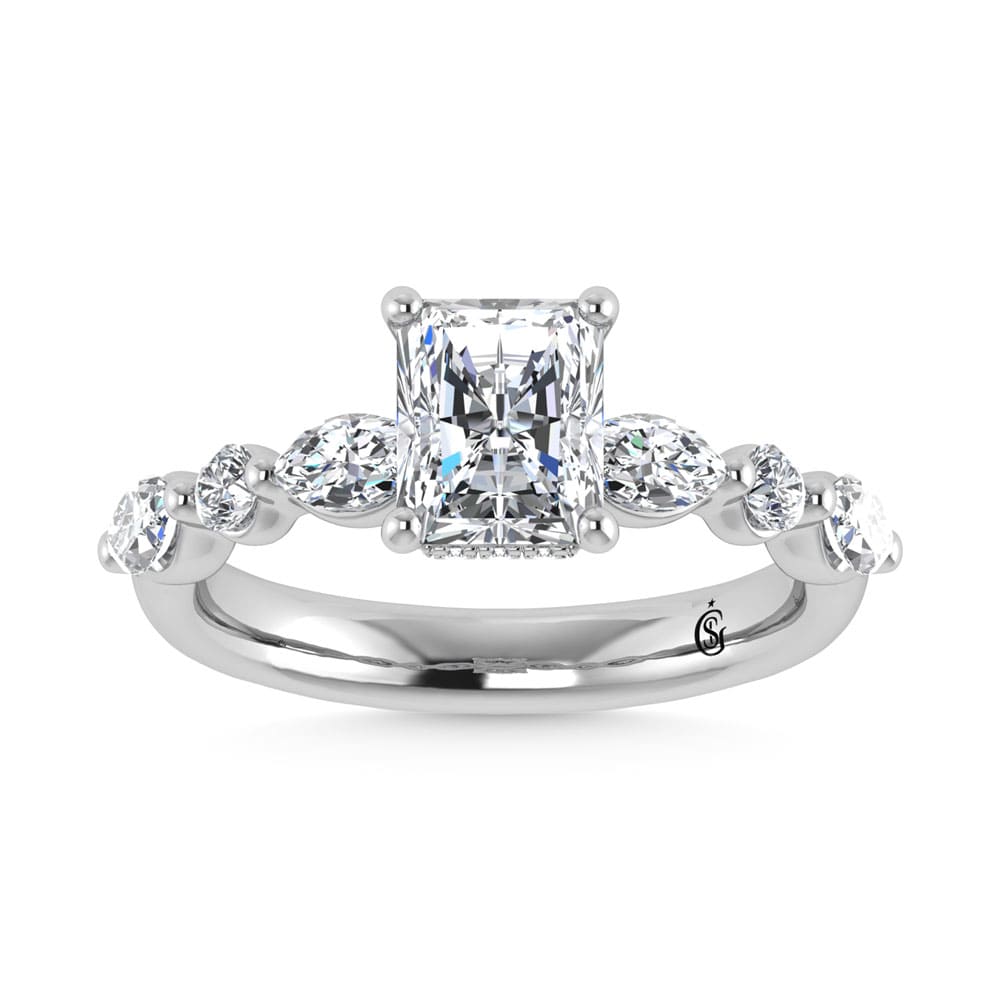 14K White Gold Lab Grown Diamond 2 5/8 Ct.Tw. IGI Certified Marquise and Round Shape Halo Engagement Ring (Center Radiat)