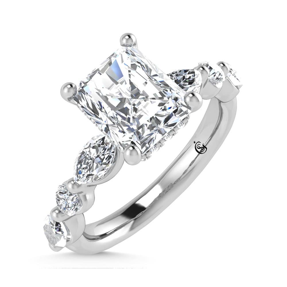 14K White Gold Lab Grown Diamond 2 5/8 Ct.Tw. IGI Certified Marquise and Round Shape Halo Engagement Ring (Center Radiat)