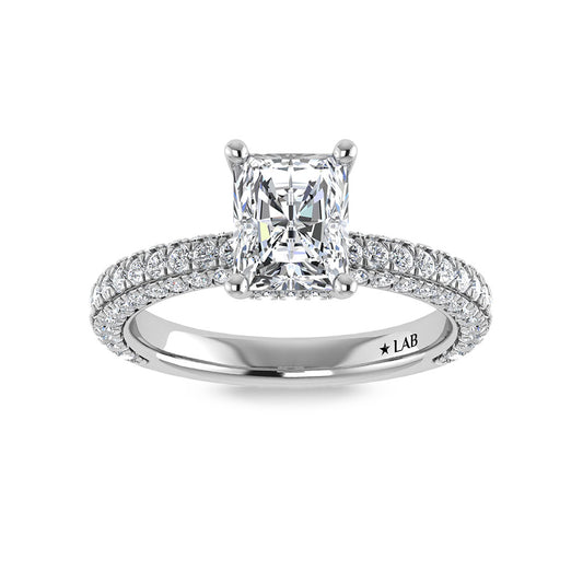 14K White Gold Lab Grown Diamond 3 Ct.Tw. IGI Certified Radiant Shape Halo Engagement Ring (Center 2CT)