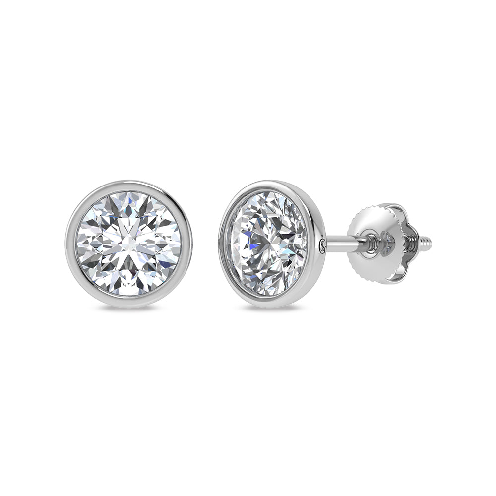 14K White Gold Lab Grown Bezel Set Lab Grown Diamond 1 1/2 ct.tw. Stud Earrings