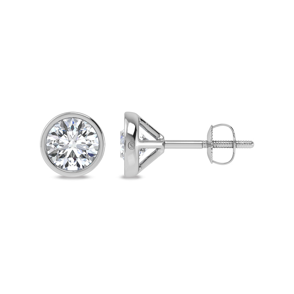 14K White Gold Lab Grown Bezel Set Lab Grown Diamond 1 1/2 ct.tw. Stud Earrings