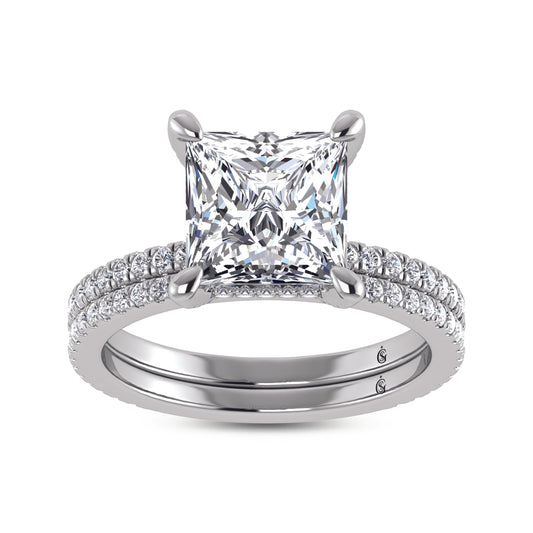 14K White Gold Labgrown Diamond 3 3/8 Ct.Tw. Princess Shape Engagement Ring