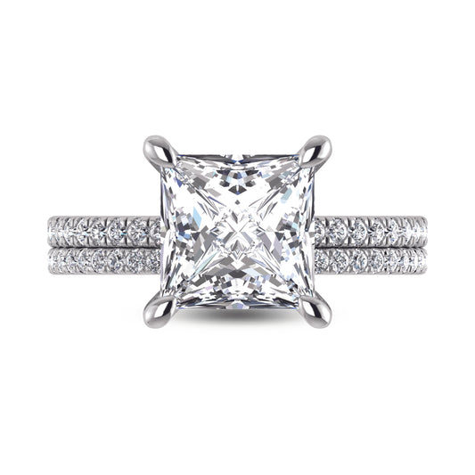 14K White Gold Labgrown Diamond 3 3/8 Ct.Tw. Princess Shape Engagement Ring