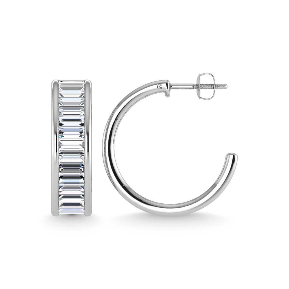 14K White Gold Lab Grown Diamond 6 Ct.Tw. Slim Baguette Hoop Earrings