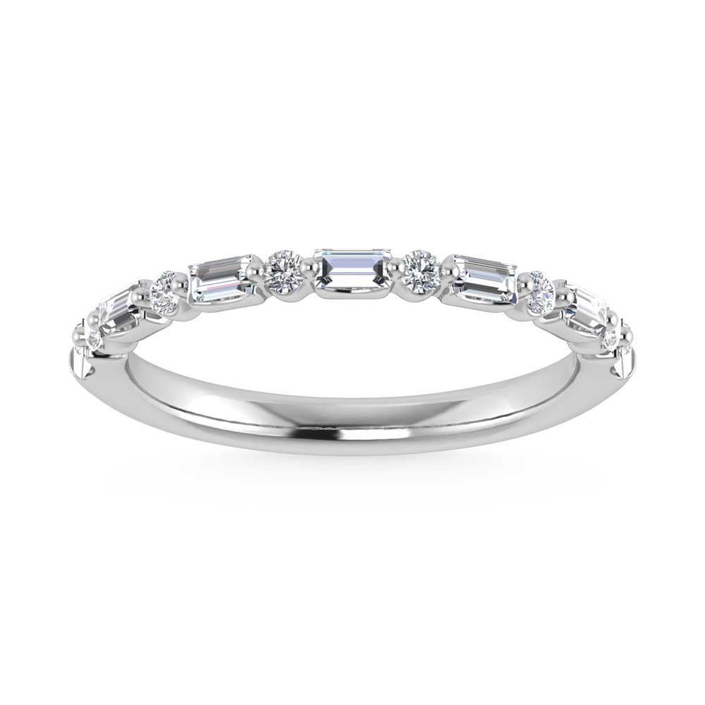 14K White Gold Lab Grown Diamond 1/3 Ct.Tw. Single Prong Set Round and Baguette Stackable Band