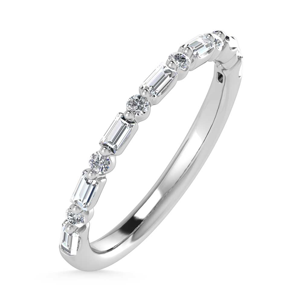 14K White Gold Lab Grown Diamond 1/3 Ct.Tw. Single Prong Set Round and Baguette Stackable Band