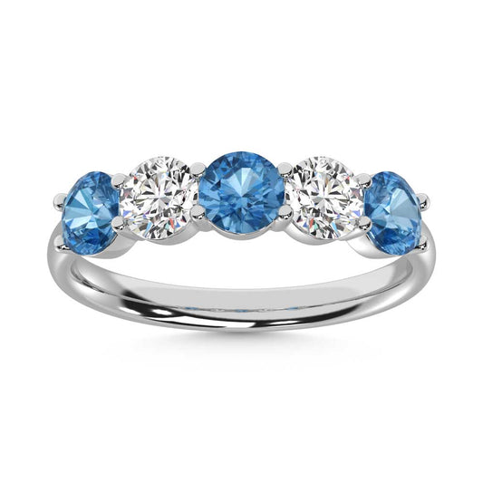 14K White Gold  1 Ct.Tw. 5 Stone Alternate White and Blue Lab Grown Diamond Band