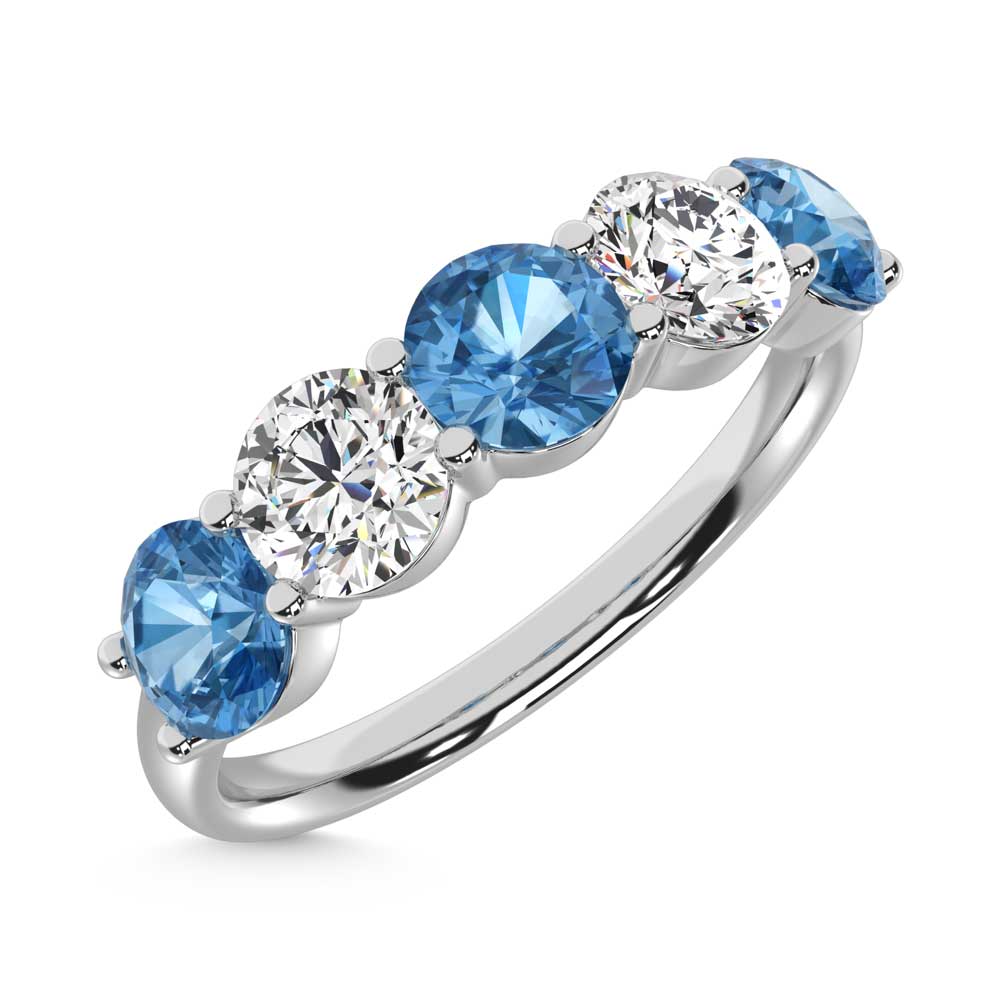 14K White Gold  1 Ct.Tw. 5 Stone Alternate White and Blue Lab Grown Diamond Band