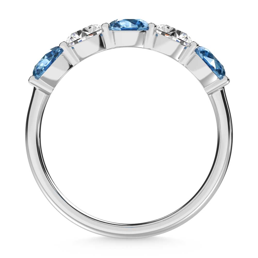 14K White Gold  1 Ct.Tw. 5 Stone Alternate White and Blue Lab Grown Diamond Band