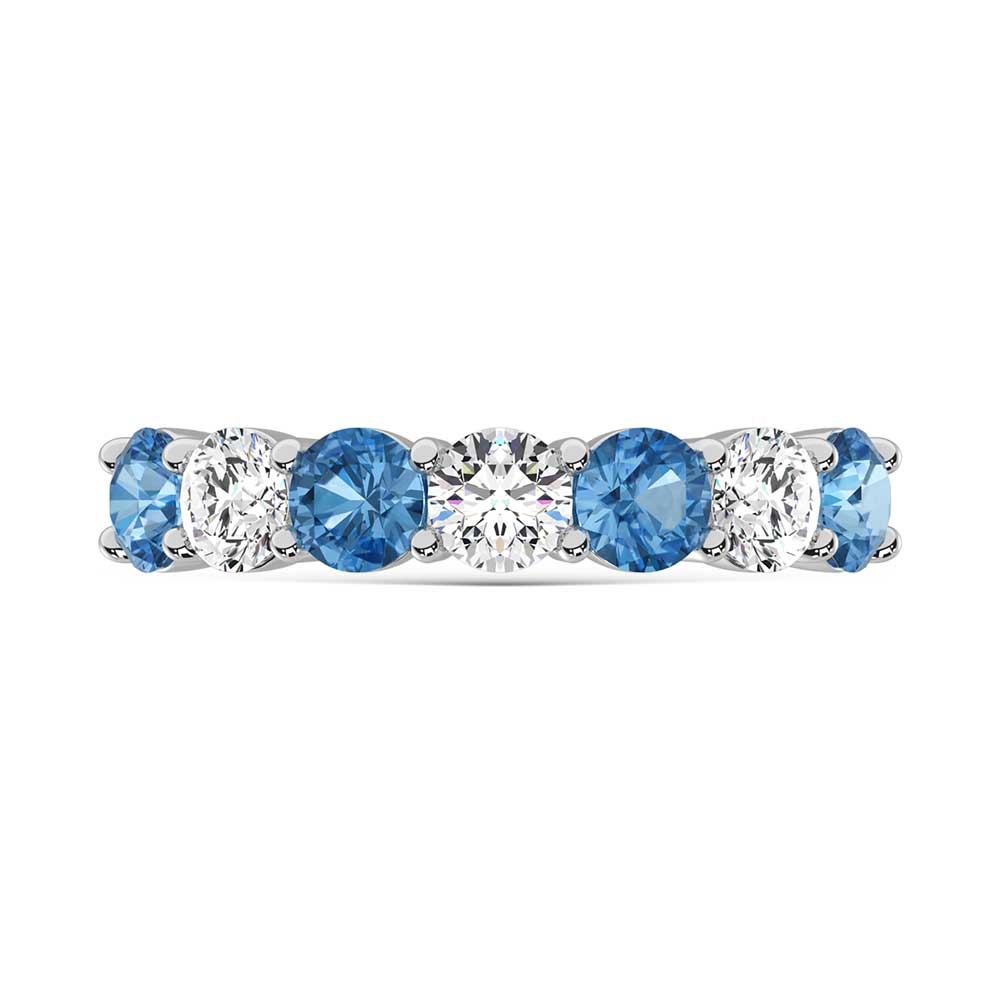 14K White Gold  1 Ct.Tw. 7 Stone Alternate White and Blue Lab Grown Diamond Band