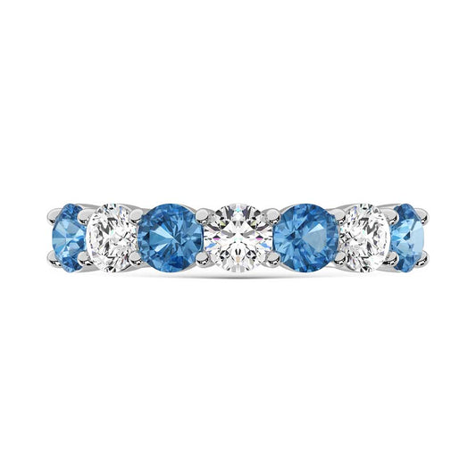 14K White Gold  1 Ct.Tw. 7 Stone Alternate White and Blue Lab Grown Diamond Band