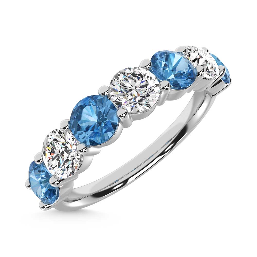 14K White Gold  1 Ct.Tw. 7 Stone Alternate White and Blue Lab Grown Diamond Band