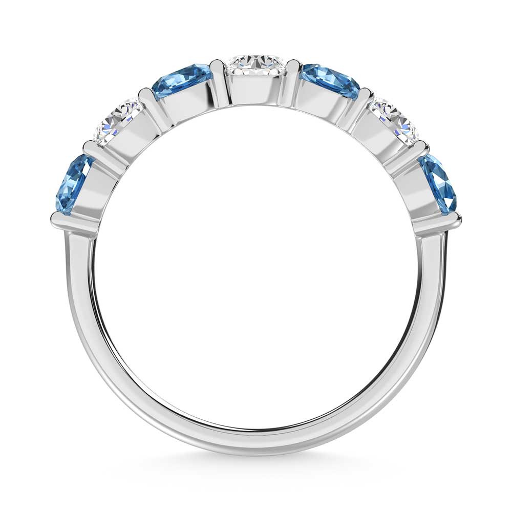 14K White Gold  1 Ct.Tw. 7 Stone Alternate White and Blue Lab Grown Diamond Band