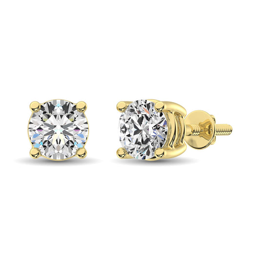 14K Yellow Gold Lab Grown Diamond 1/10 Ct.Tw. Non certified CVD VS1+ G+ Solitaire Studs (Available in 0.10ctw to 4ctw)