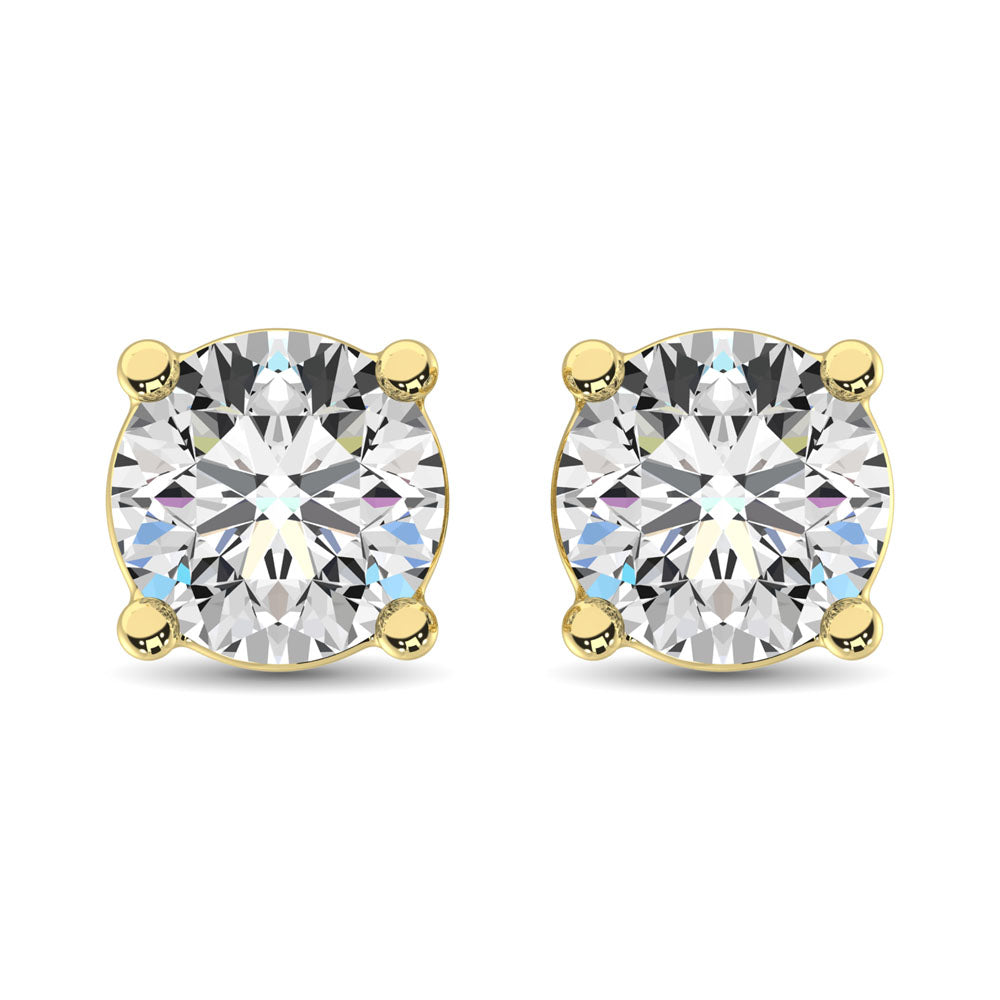 14K Yellow Gold Lab Grown Diamond 1 Ct.Tw. Non certified HPHT VS1+ G+ Solitaire Studs (Available in 0.50ctw to 4ctw)