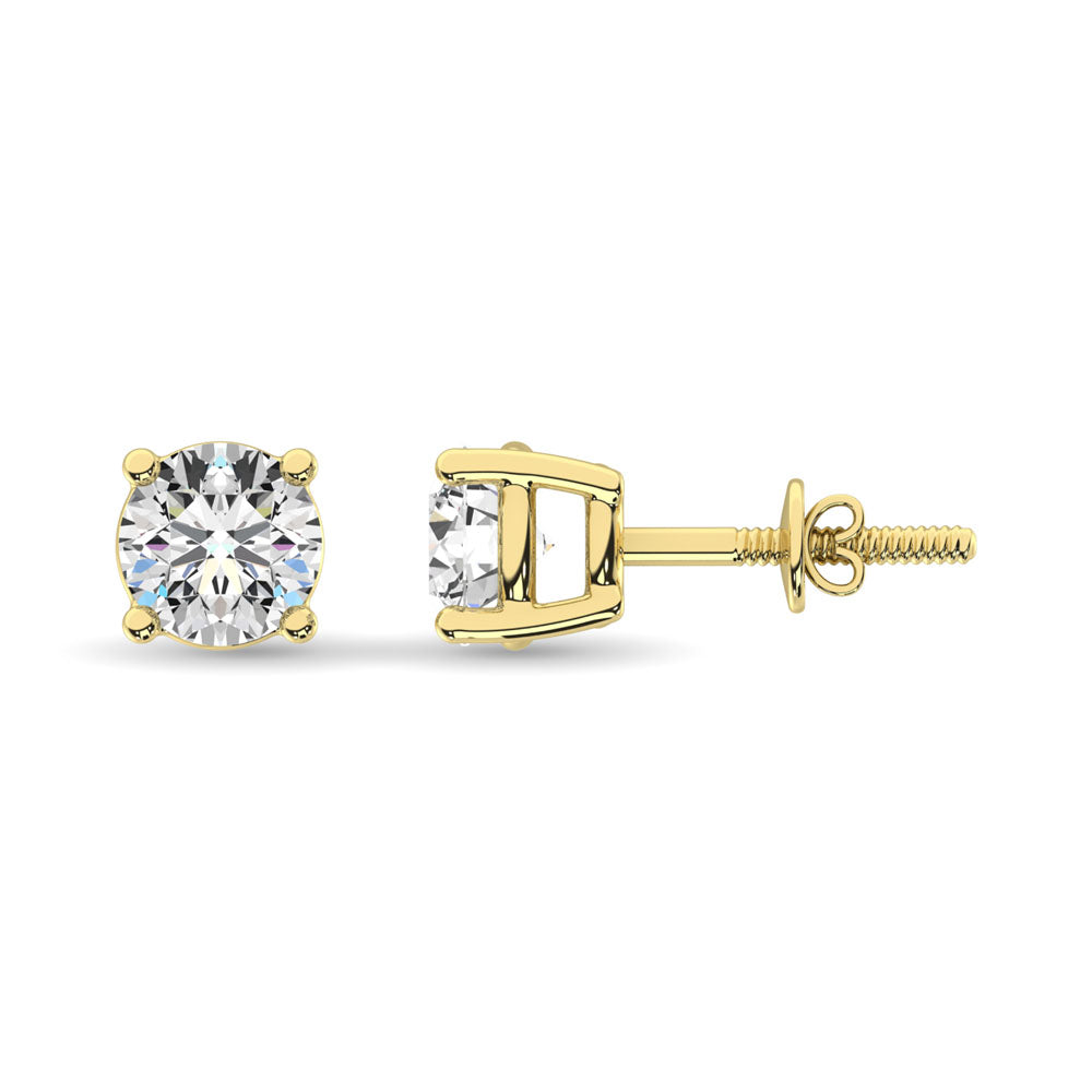 14K Yellow Gold Lab Grown Diamond 1 1/2 Ct.Tw. Non certified HPHT VS1+ G+ Solitaire Studs (Available in 0.50ctw to 4ctw)