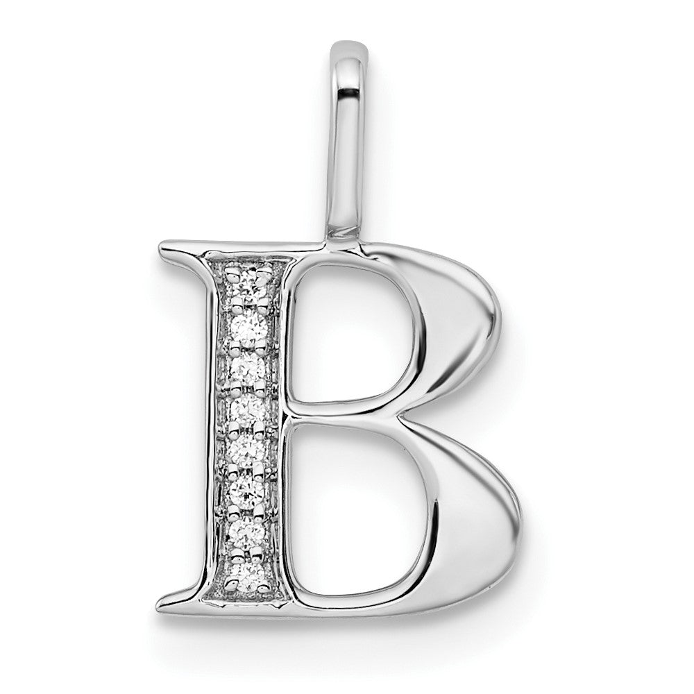 14K White Gold Diamond Letter B Initial Pendant