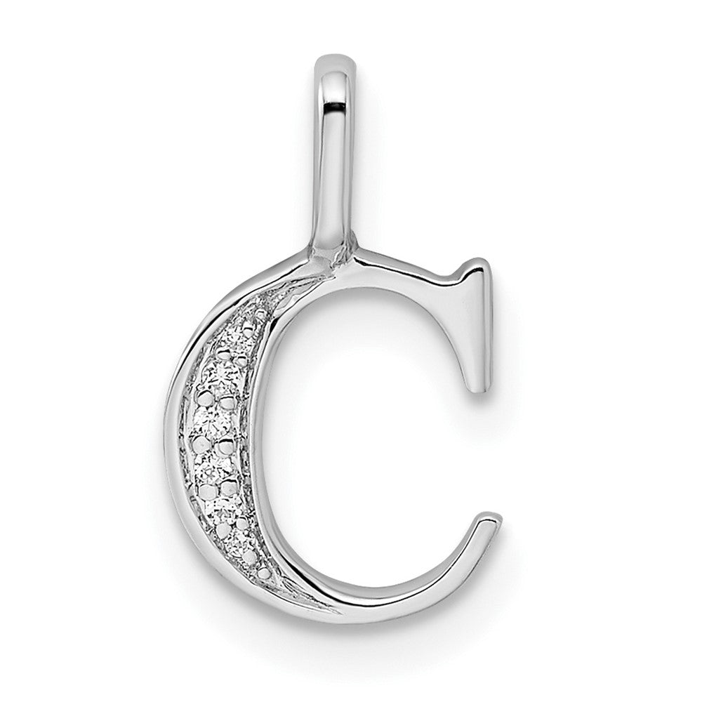 14K White Gold Diamond Letter C Initial Pendant