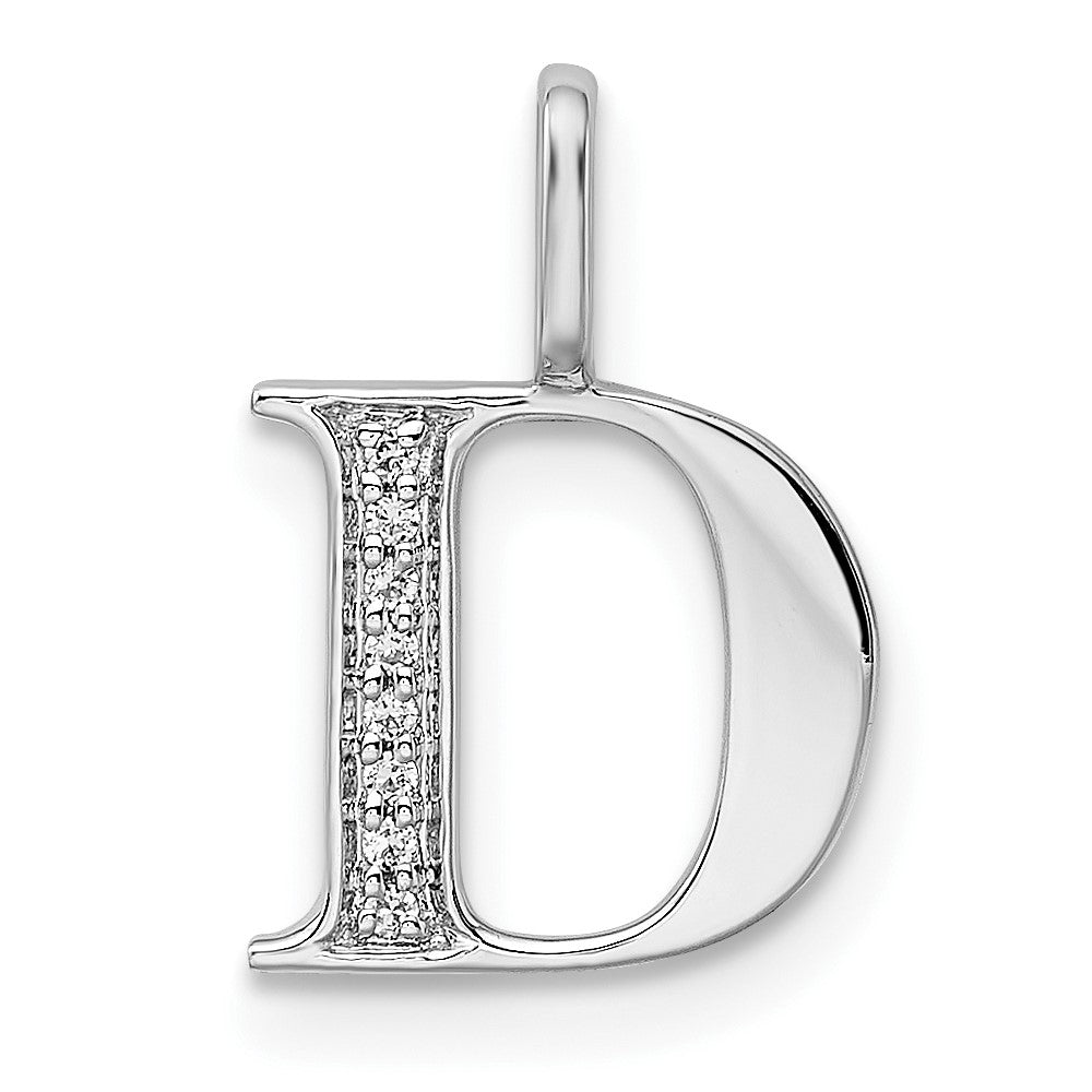 14K White Gold Diamond Letter D Initial Pendant