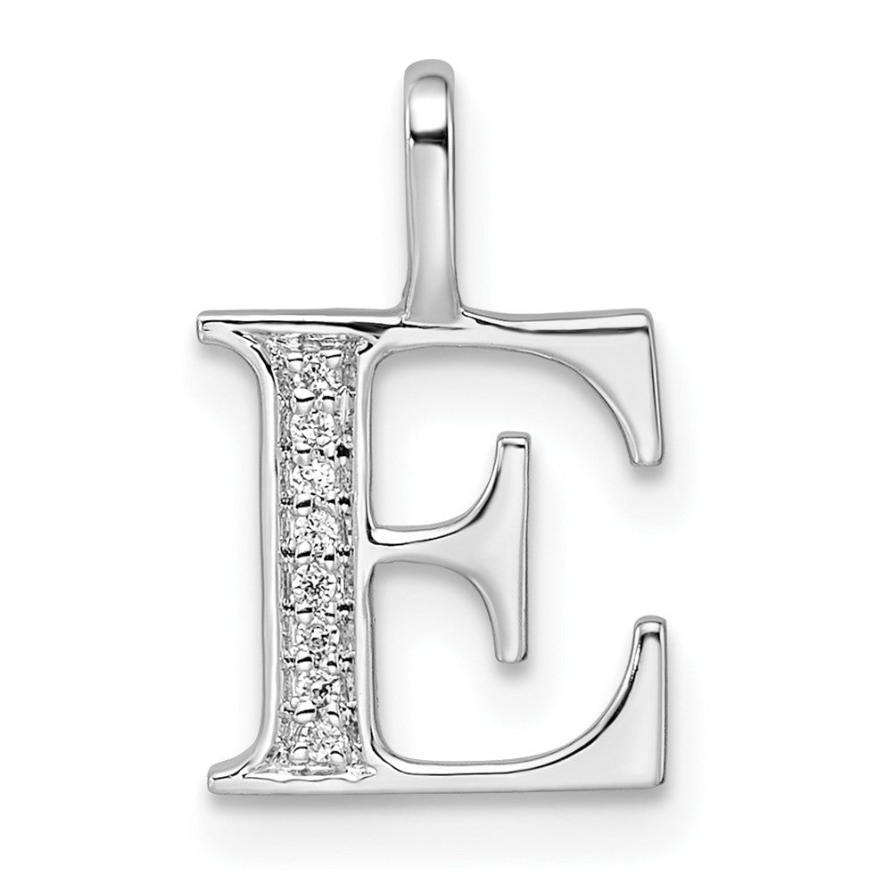 14K White Gold Diamond Letter E Initial Pendant