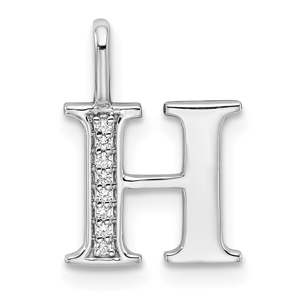 14K White Gold Diamond Letter H Initial Pendant