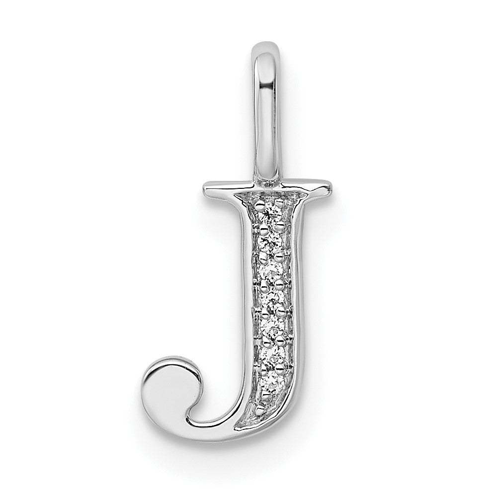 14K White Gold Diamond Letter J Initial Pendant