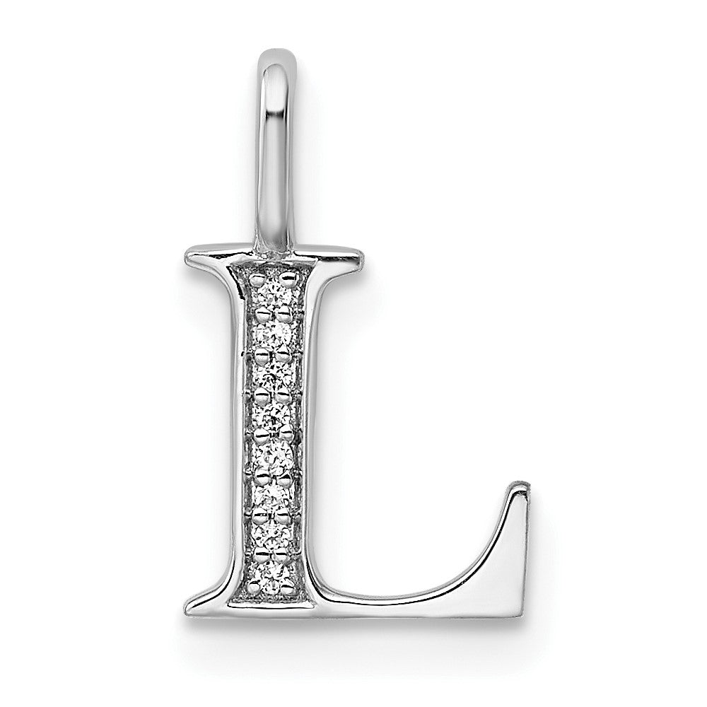 14K White Gold Diamond Letter L Initial Pendant