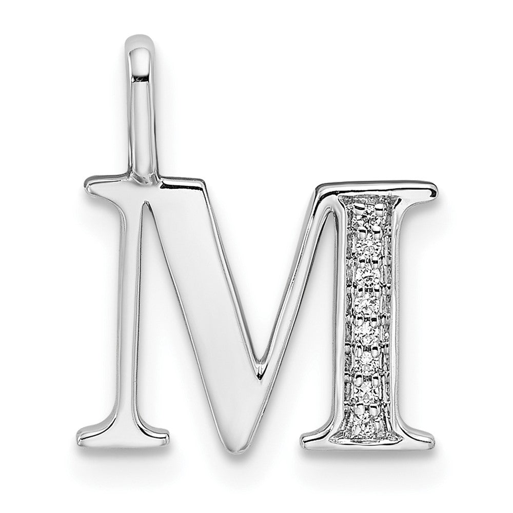 14K White Gold Diamond Letter M Initial Pendant