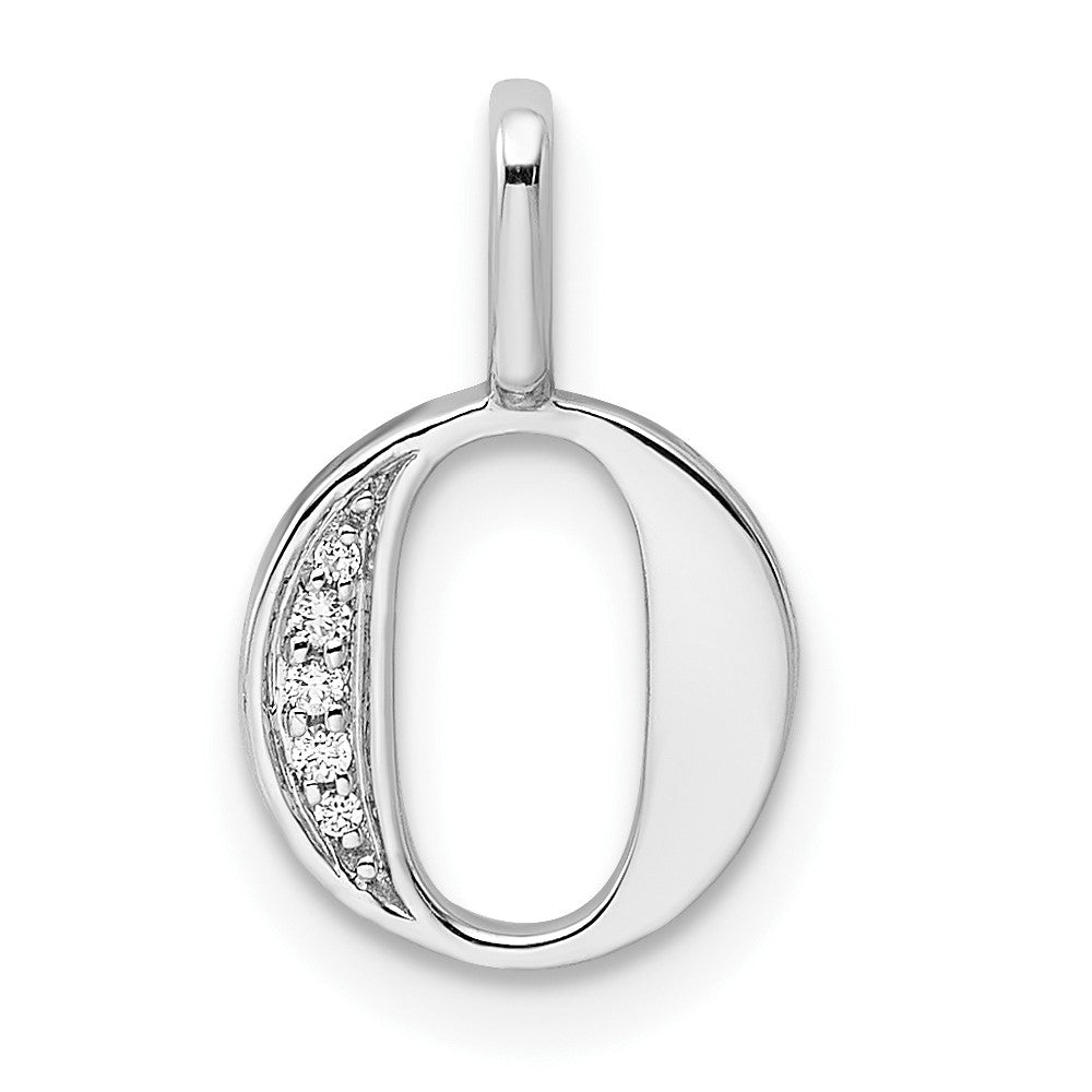 14K White Gold Diamond Letter O Initial Pendant