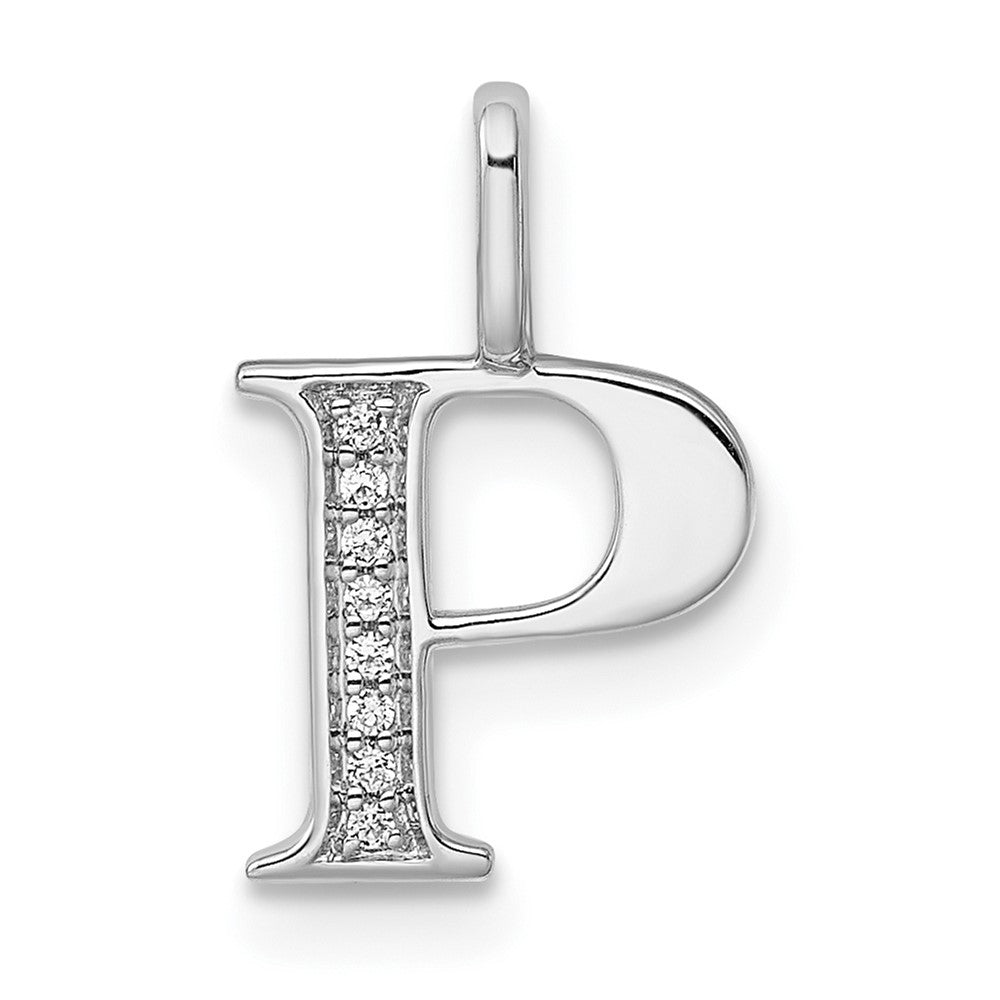 14K White Gold Diamond Letter P Initial Pendant