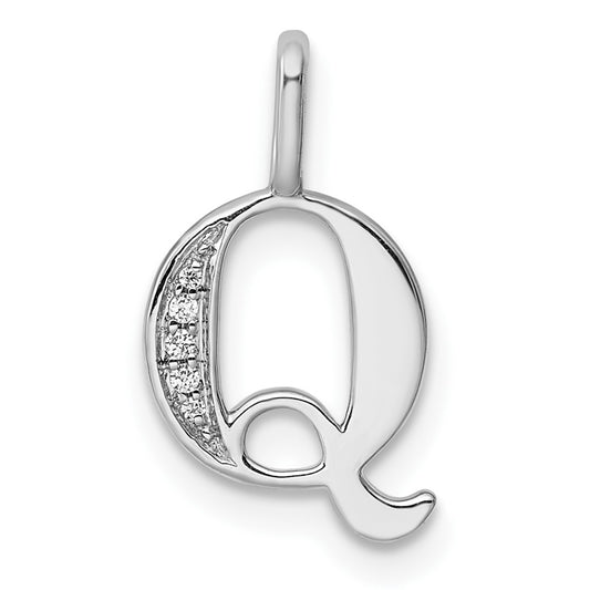 14K White Gold Diamond Letter Q Initial Pendant