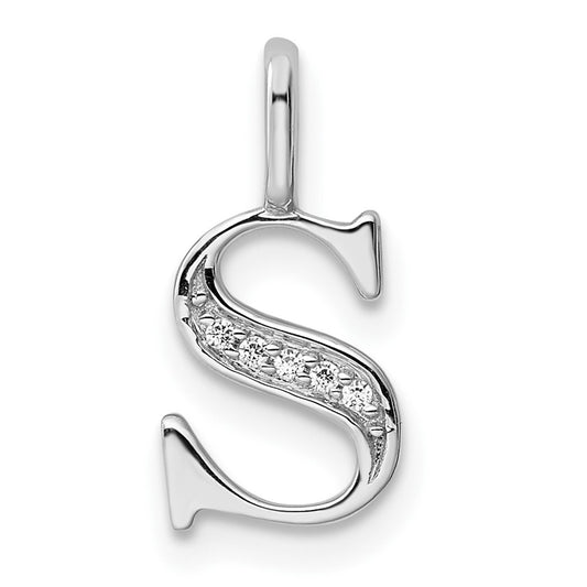 14K White Gold Diamond Letter S Initial Pendant