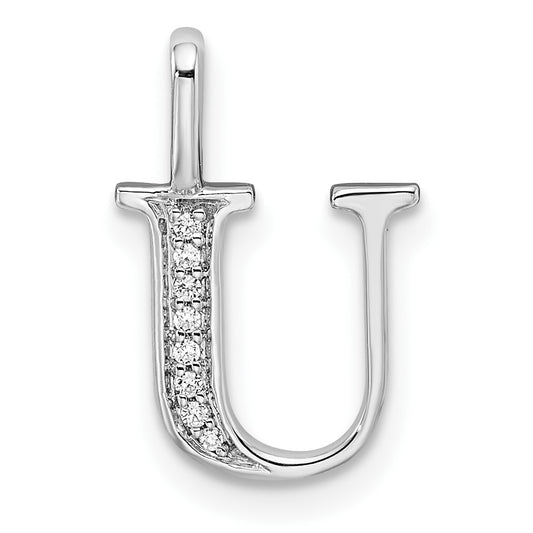 14K White Gold Diamond Letter U Initial Pendant