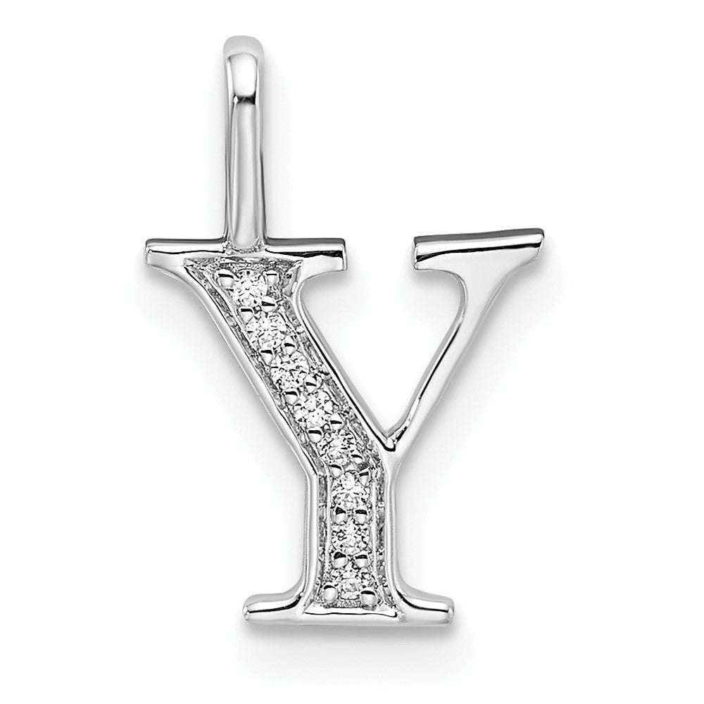 14K White Gold Diamond Letter Y Initial Pendant