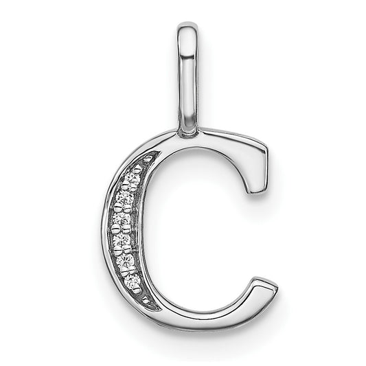 14K White Gold Diamond Lower Case Letter C Initial Pendant