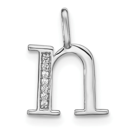 14K White Gold Diamond Lower Case Letter N Initial Pendant