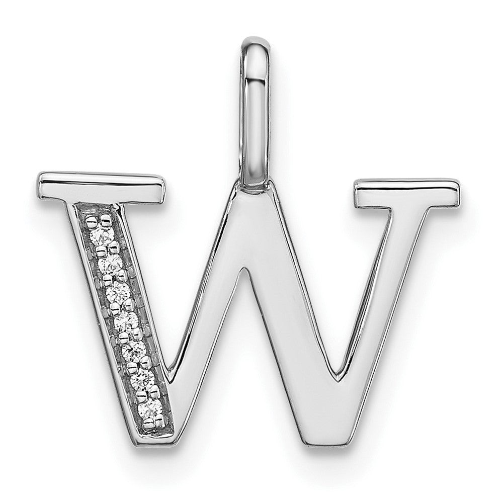 14K White Gold Diamond Lower Case Letter W Initial Pendant