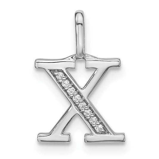 14K White Gold Diamond Lower Case Letter X Initial Pendant