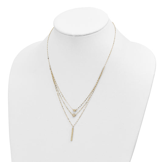 14K Three Layer D/C Bead/Star/Bar Necklace