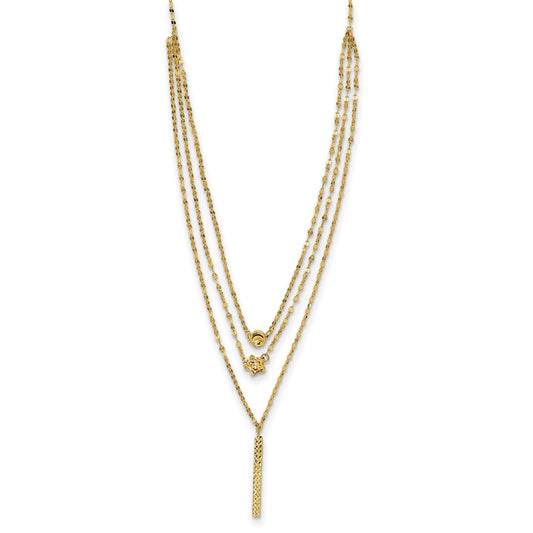 14K Three Layer D/C Bead/Star/Bar Necklace