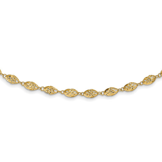 14K Polished D/C Fancy Twisted Beaded 18in Necklace